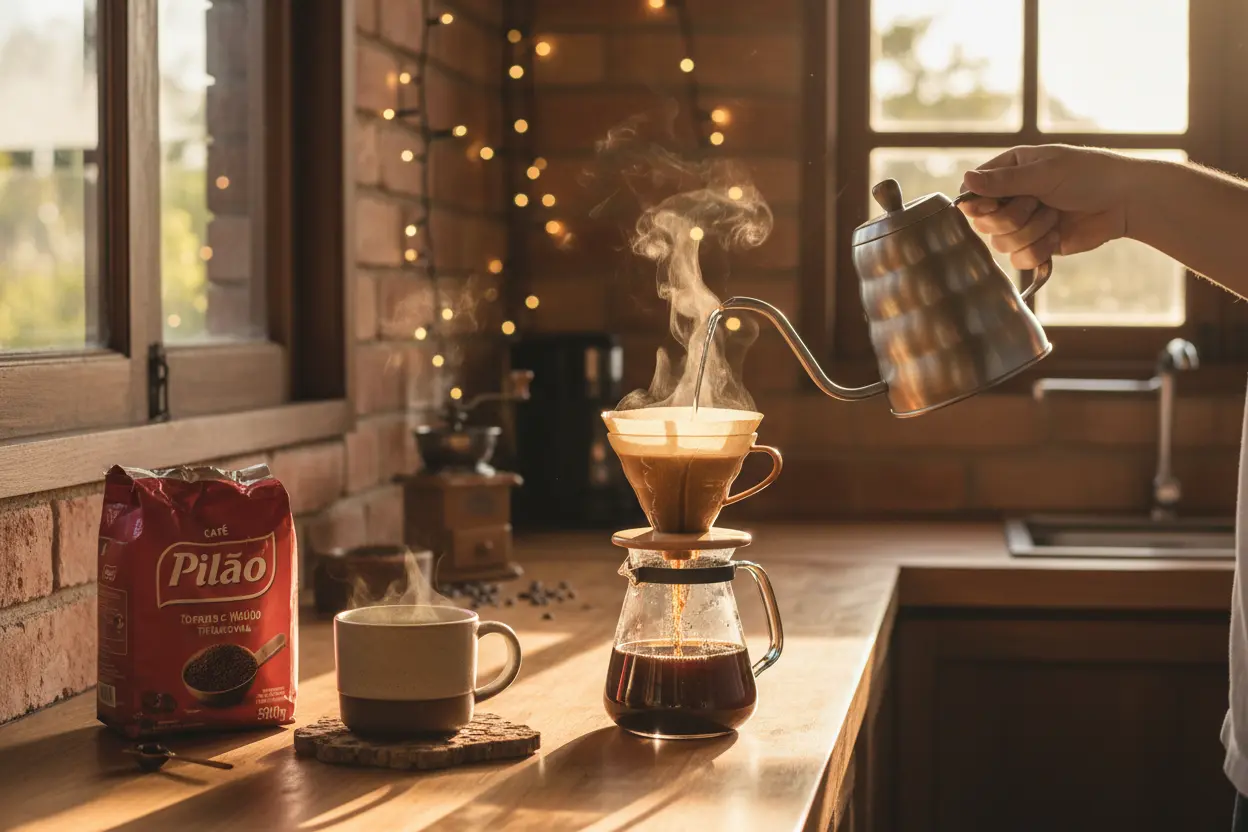 Café Pilão em Uso na Cozinha PACK - Café Torrado e Moído a Vácuo Tradicional Pilão 500g - 4 unidades de 500g