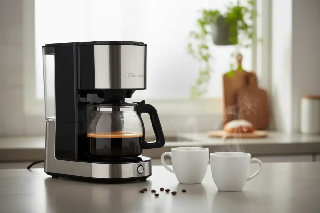 Cafeteira Electrolux ECP20 Experience preta e prata em balcão de cozinha