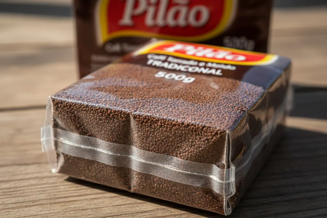 Detalhe da Embalagem a Vácuo Pilão PACK - Café Torrado e Moído a Vácuo Tradicional Pilão 500g - 4 unidades de 500g