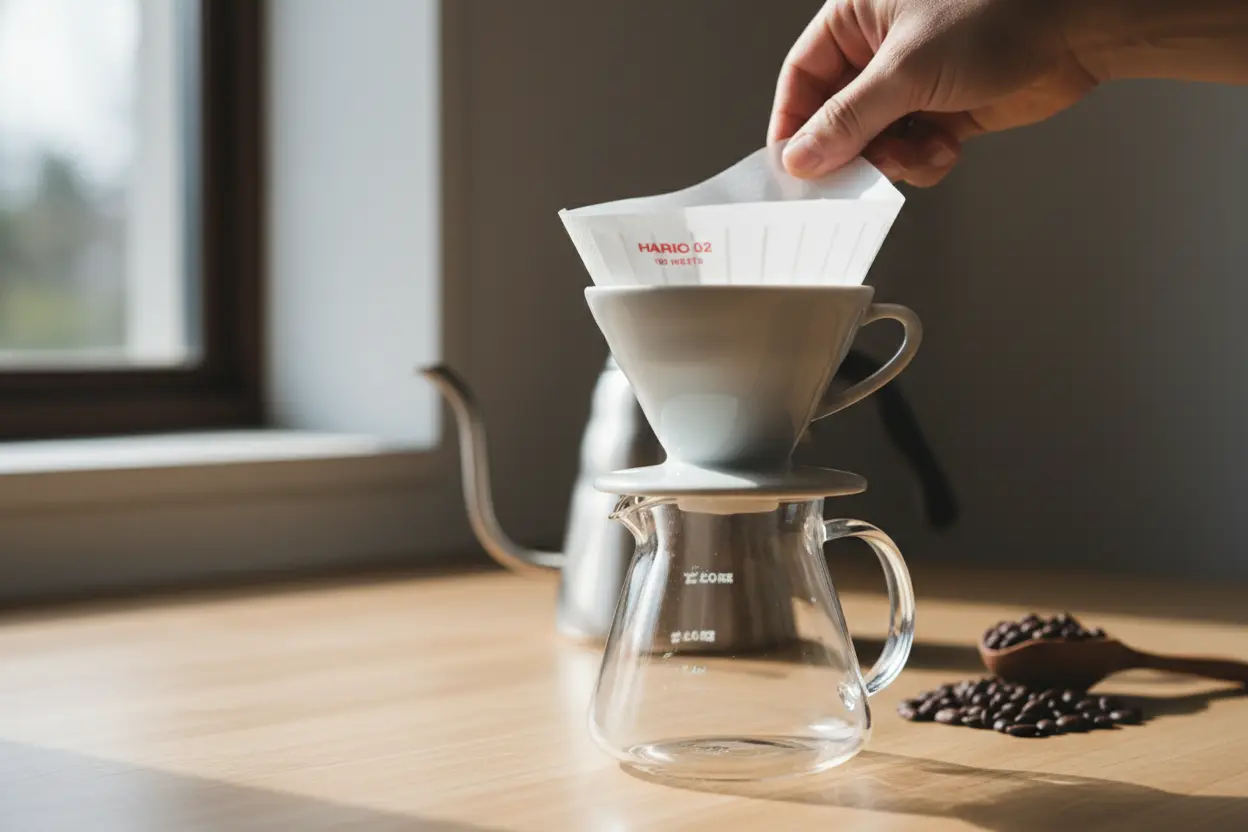 Filtro Hario V60 em Uso no Preparo Filtro de Papel para Coador de Café V60, Tamanho 02, Pacote com 100 Hario 0 Branco