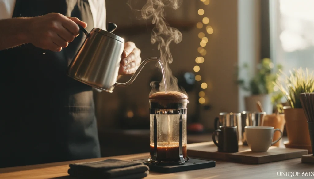 Homem segurando um bule de café