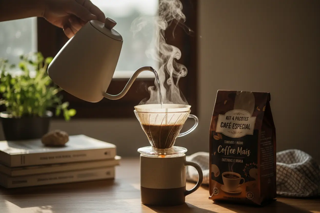 Kit Café Coffee Mais em Uso Diário Kit 4 Pacotes Café Especial Torrado e Moído Coffee Mais Fazendas E Arara