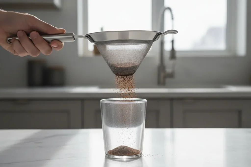 Peneira cônica profissional de inox coando café moído