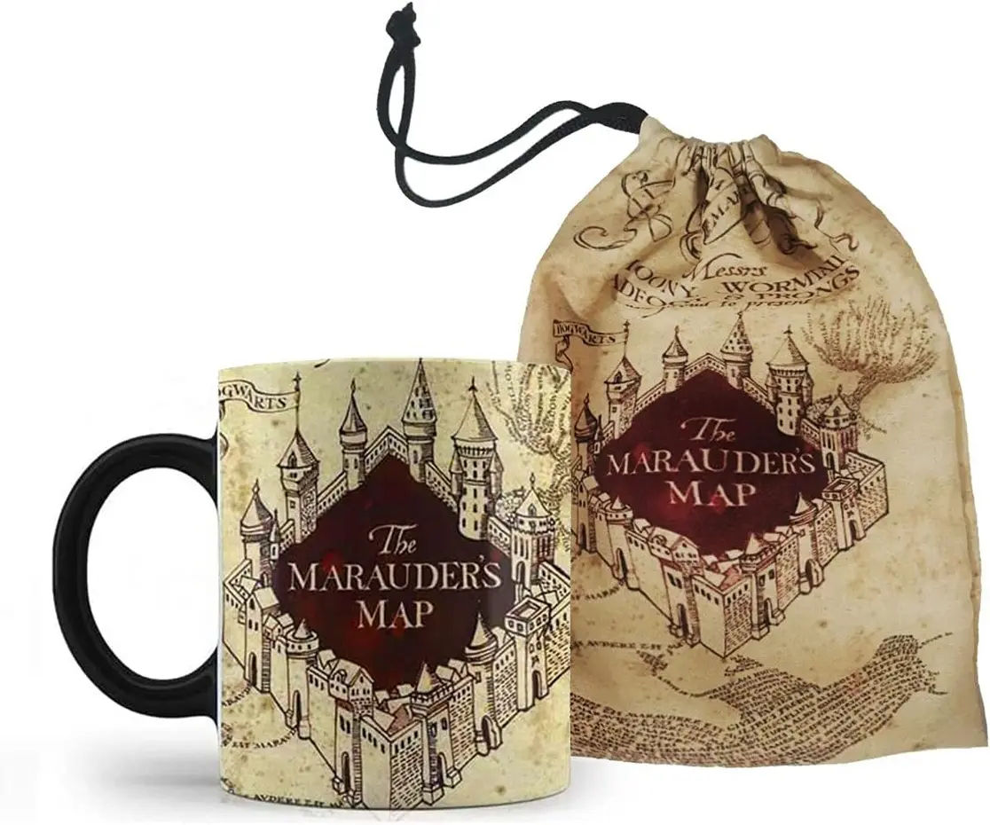 Caneca mágica preta Harry Potter Mapa do Maroto FJ Utilitys