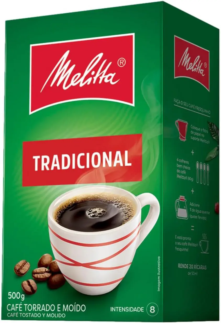 Detalhe da embalagem do Café Tradicional Melitta Vácuo.