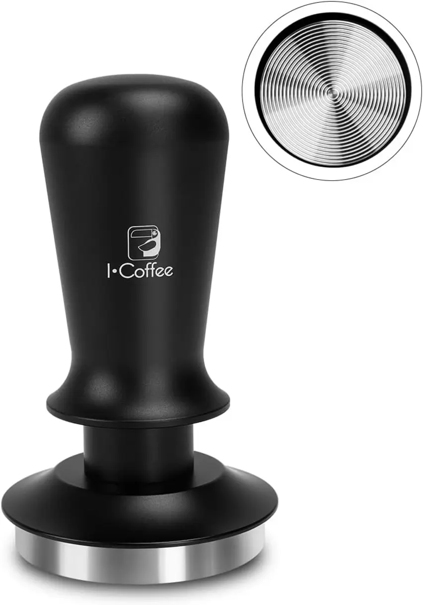 iCoffee Tamper de Pressão Constante 58.35mm, base ondulada, cabo preto