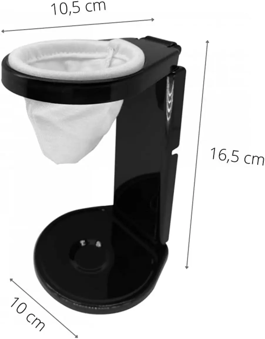 Coador Expresso de Café Individual Keita COA01 aberto, visto de frente, com a estrutura marrom de polipropileno e o filtro de pano de algodão visíveis.