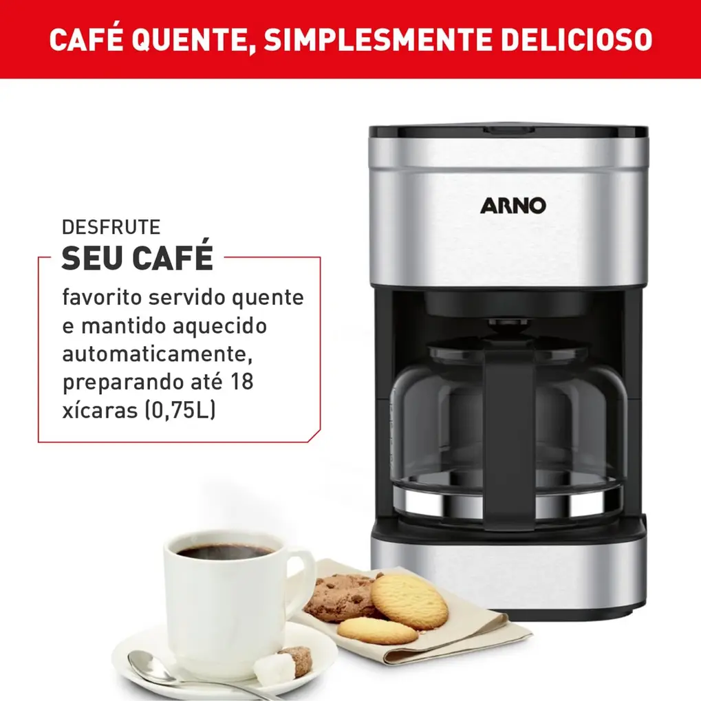 Detalhe da parte superior da Cafeteira Elétrica Arno Preferita Inox 0,75L CFPF, com porta-filtro.