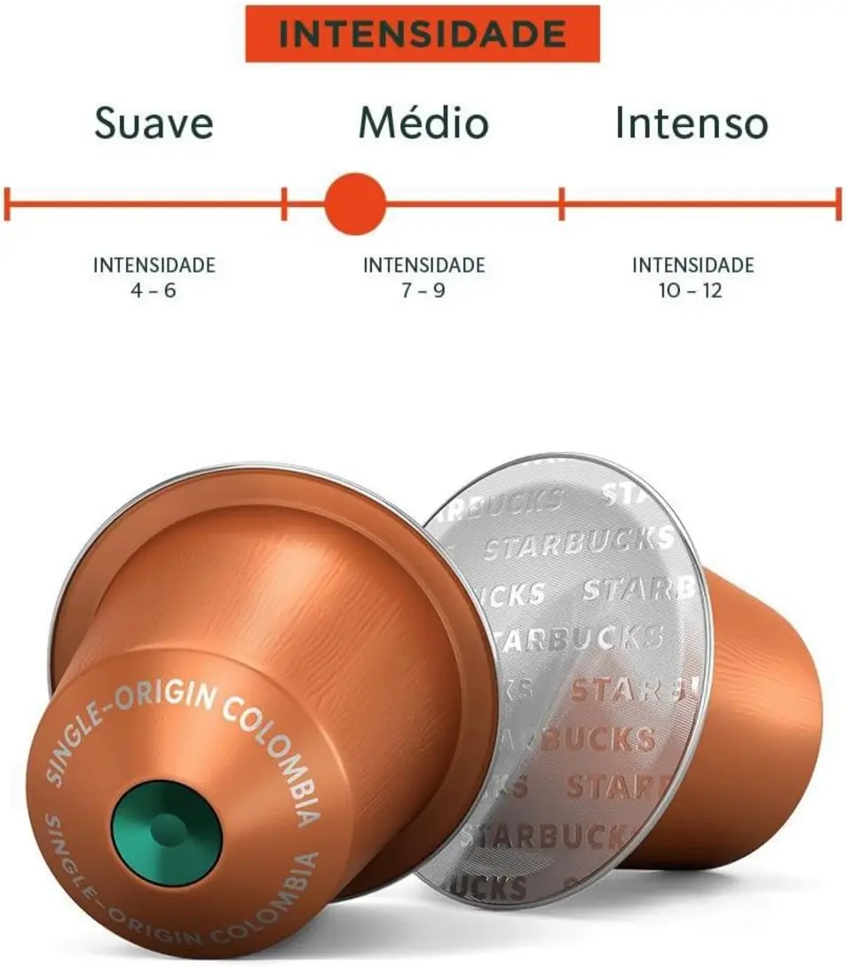 Cápsula de café Starbucks Single-Origin Colombia by Nespresso ao lado de uma xícara de café