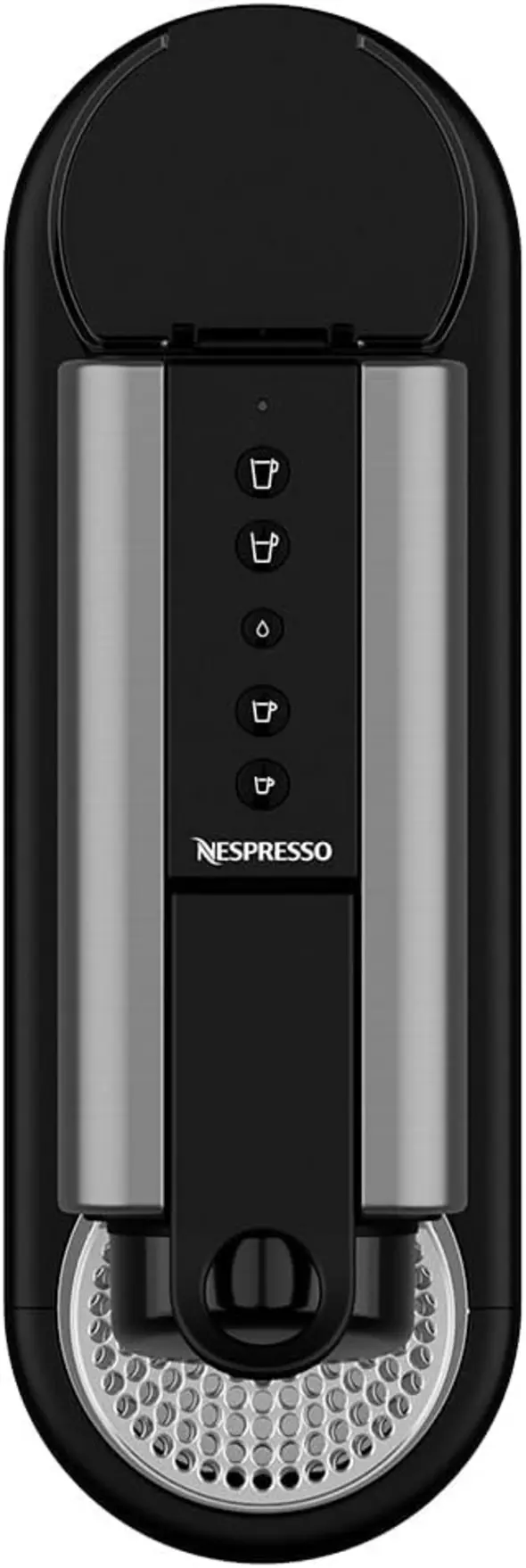 Cafeteira Nespresso CitiZ Alumínio Titânio preparando um café expresso em uma xícara branca.