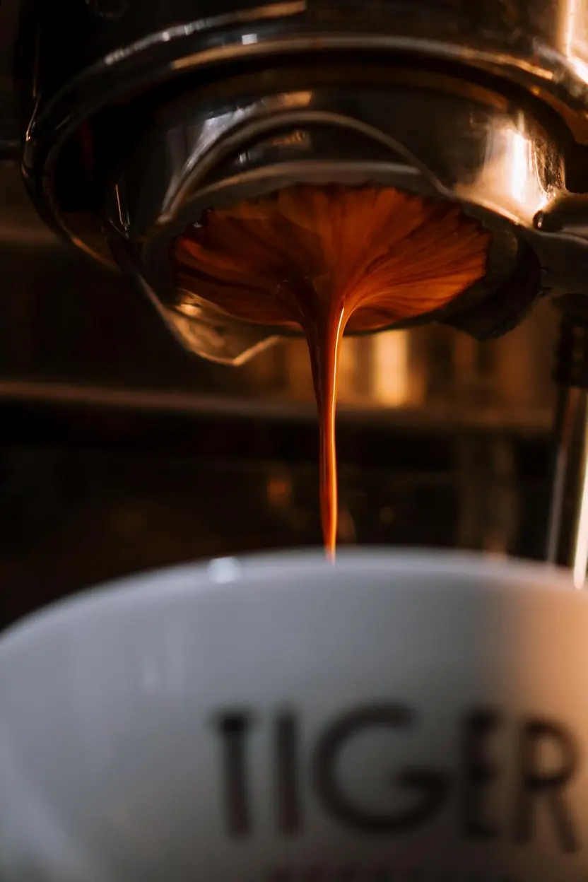 Detalhe da embalagem do Café Especial Unique Tiger Espresso 1kg com grãos de café