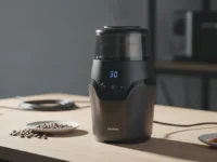 O Labravia Moedor de Café Davvero preto é destaque em uma bancada de teste.