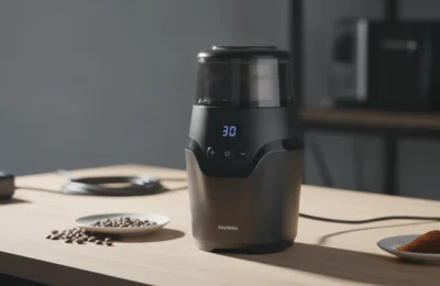 O Labravia Moedor de Café Davvero preto é destaque em uma bancada de teste.
