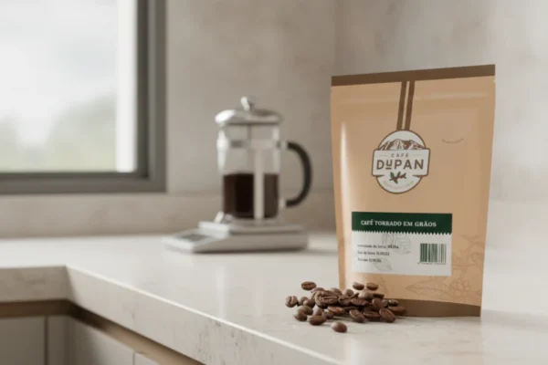 Café Dupan Arábica 250g Vale a Pena? O Segredo do Aroma Perfeito 5 Café Dupan Arábica 250g em grãos na bancada da cozinha.