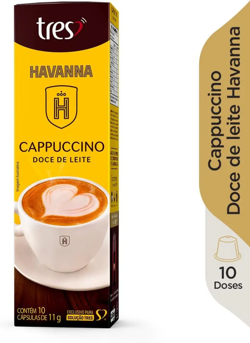 Cápsula de Cappuccino Doce de Leite Havanna TRES sendo preparada em máquina de café
