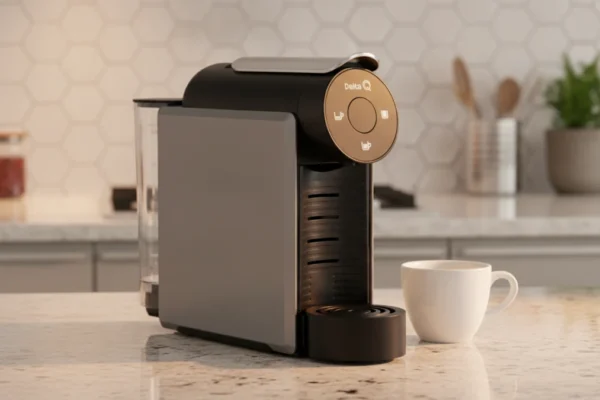 Cafeteira MiniQool Vale a Pena em 2026? 7 Cafeteira MiniQool em bancada de cozinha moderna, pronta para o café.