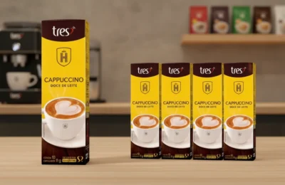 Cappuccino Doce de Leite Havanna TRES exibido para review de produto em bancada de testes.