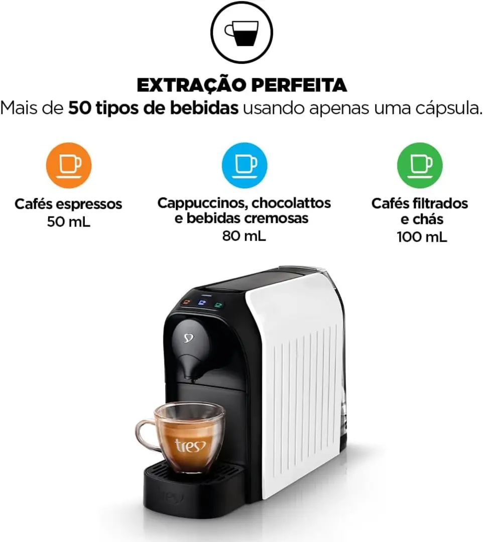 Detalhe do compartimento de cápsulas da Cafeteira 3 Corações TRES Passione Branca.