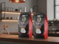 Kit 2 Capuccino Utam Tradicional com Canela em embalagens pretas, no balcão de uma cafeteria.