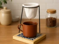 Coador de Café Artesanal com Suporte, Xícara e Filtro Reutilizável